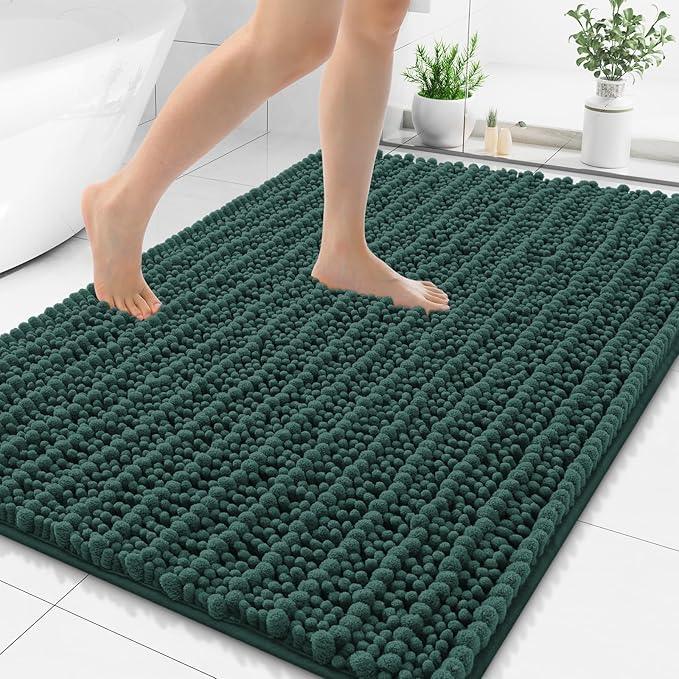 Smiry Bathroom Rugs Mat 48x32, Extra Soft Absorbent Chenille Bath Rugs, Non Slip Rubber Backing Machine Washable Quick Dry Bath Mats for Bathroom Floor, Tub, Shower, Home Decor Accessories, Green - ModernBath