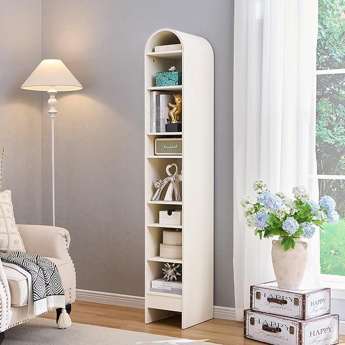 67" Tall Arched Bathroom Storage Cabinet, 8-Tier Modern Farmhouse Storage Cabinet with Adjustable Shelves, Wood Freestanding Cabinet for Bathroom, Living Room, Entryway, Hallway (Antique White) - ModernBath