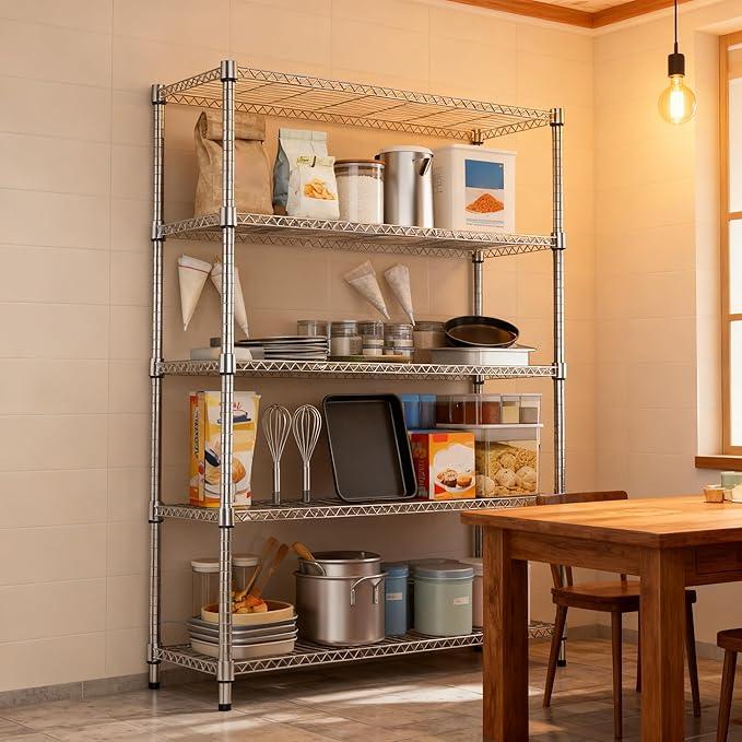 5 Tiers Shelf 1750 lbs Steel Storage Shelving Utility Shelving Unit Steel Organizer Wire Rack for Home,Kitchen,Office,Garage Chrome 17.7" D x 47.2" W x 72.4" H - ModernBath