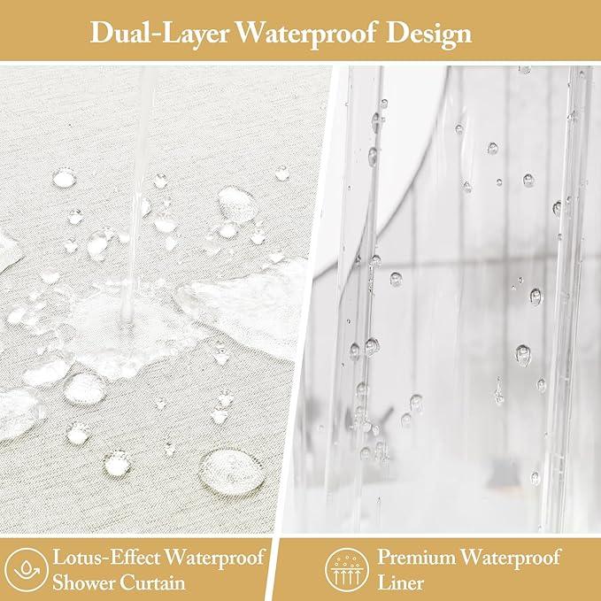 3-in-1 Fabric Shower Curtain Set,Double Waterproof Linen-Texture Shower Curtain with PEVA Liner that Fully Prevents Splashes,Soft Shower Curtain with 12 Anti-Fall Stainless Steel Hooks,72"x72" (White) - ModernBath