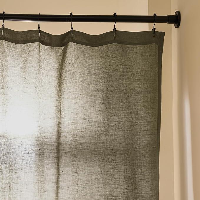 Preston Lane Stonebridge Linen Cotton Shower Curtain, 72" x 72" – 67% Linen 33% Cotton Blend, Fabric Bathroom Curtain with Reinforced Holes with Stitching, Made in Portugal, Eucalyptus - ModernBath