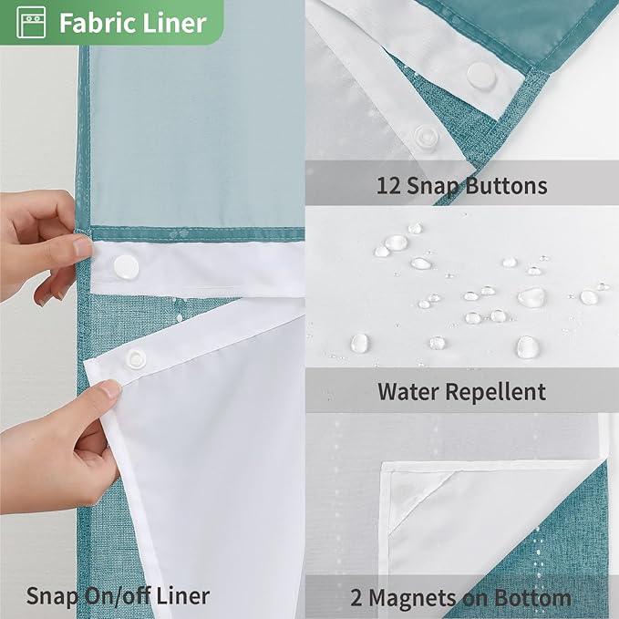 eachope No Hook Extra Long Shower Curtain Set with Snap-in Liner,Linen Textured Thick Striped Fabric with Tassels,Boho Chic Modern Farmhouse Bathroom Curtain,Water-Repellent,Teal,71x86 - ModernBath