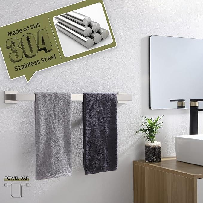 KOKOSIRI 20-Inch Single Towel Bar, Bathroom Kitchen Towel Holder, Wall Mounted T-304 Stainless Steel Towel Rack 2 Pack, Brushed Nickel, B4003BR-L20-P2 - ModernBath