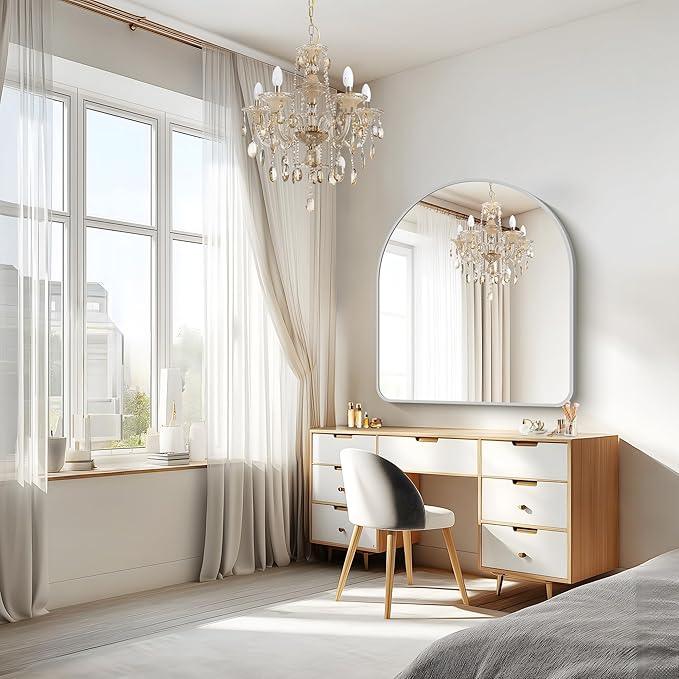FORBATH Large Arched Wall Mirror 40x36 Inch, Silver Arch Bathroom Mirror with Aluminum Frame, Arched Mirror for Dresser, Fireplace,Entryway,Home Decor,Hanging or Leaning Against Wall - ModernBath