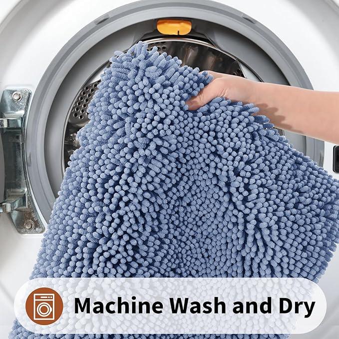 Yimobra Toilet Rugs U Shaped Washable - 24"x20" Non Slip Plush Contour Bath Rugs for Toilet - Super Soft Absorbent Quick Dry Toilet Mats for Bathroom,Denim Blue - ModernBath