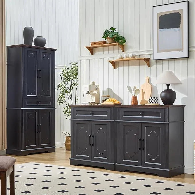 71" Black Tall Pantry Cabinet with Drawer and Adjustable Shelves, Modern Storage Cabinet with Doors, Kitchen Buffet Cabinet, Food Pantry Storage Cabinet, Coffee Bar, Living Room and Dining Room - ModernBath