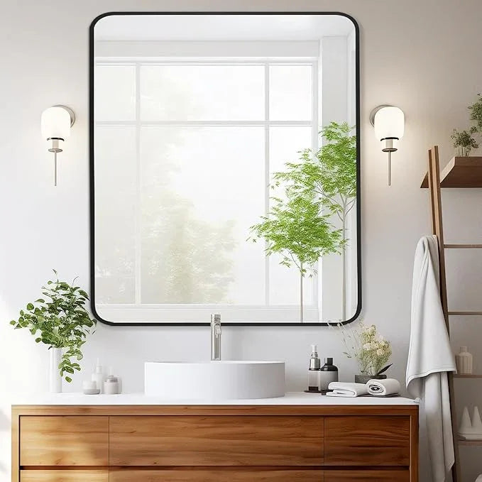 Bonverre 30x36 Inch Rectangle Bathroom Mirror with Black Metal Frame, Rounded Corner Rectangular Vanity Mirror for Wall, Modern Large for Bedroom, Living Room, Horizontal or Vertical - ModernBath
