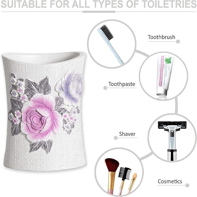 Zahari Home 4pc Michelle Bathroom Accessories Sets Lotion Pump, Tumbler, Tooth Brush Holder and Soap Dish Unique Design Floral Bathroom Set - ModernBath