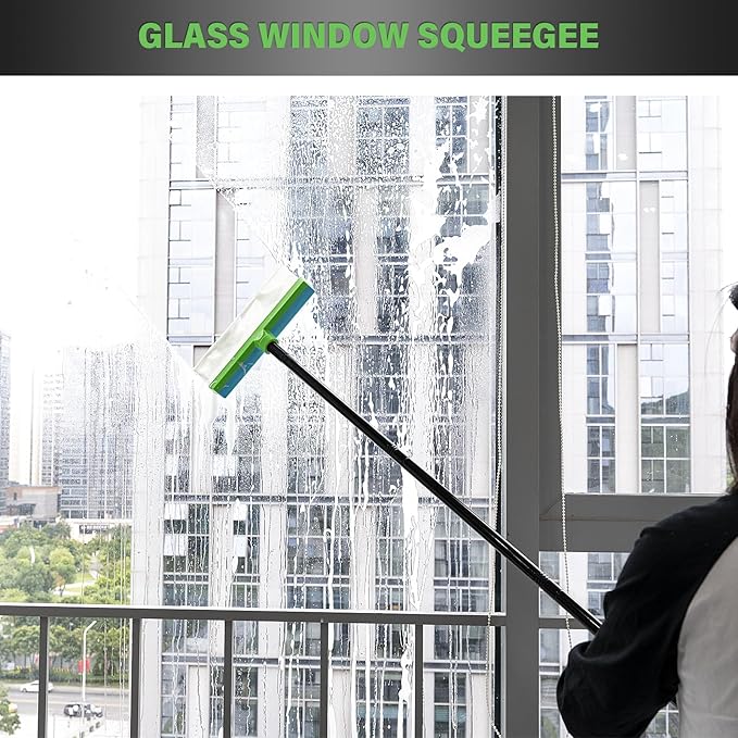 Gomake ‌11'' Cleaning Squeegee with 20-63 Inch Telescopic Long Handle for Shower Glass Door,Car Windshield, Window, Mirror, Bathroom,Countertop,Floor Cleaning