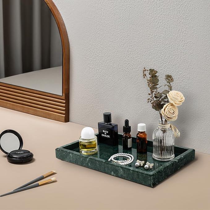Zilukar Real Natural Marble Tray for Bathroom, Vanity, Kitchen and Desktop, Rectangle Genuine Marble Stone Tray for Jewelry, Cosmetics, Candles, Lotion, Perfume and Home Decor - ModernBath