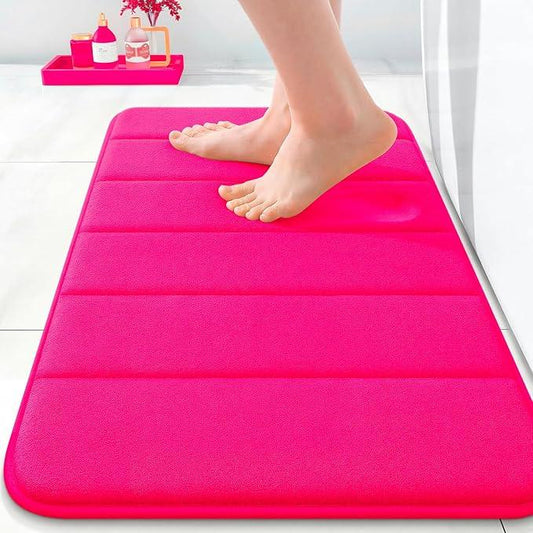 OLANLY Memory Foam Bath Mat 24x16, Super Soft Absorbent Bathroom Rugs, Quick Dry, Machine Washable Shower Floor Rugs, Bathmat Carpet, Bathroom Home Decor Accessories, Hot Pink - ModernBath