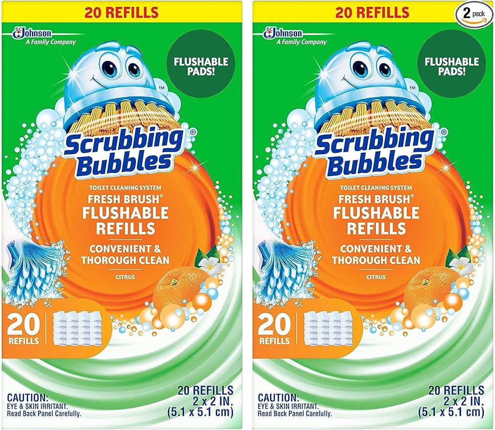 Scrubbing Bubbles Flushable Toilet Bowl Wand Cleaner Refills, Fresh Brush Cleaner Toilet Refill Pads, Removes Limescale & Odors, Citrus Scent, 20 Count (Pack of 2) - ModernBath