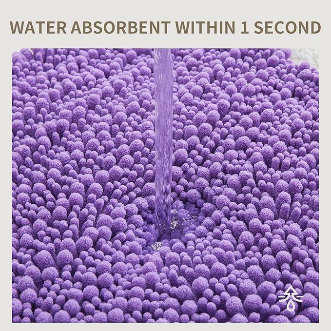 Ruggnovea Chenille Bathroom Rugs Non Slip Washable 36x24, Extra Thick Soft Absorbent Chenille Bath Mat, Non-Slip Barrier Backing, Quick Dry Machine Washable Bath Mats Tub, Shower,Floor/Sink,Purple - ModernBath