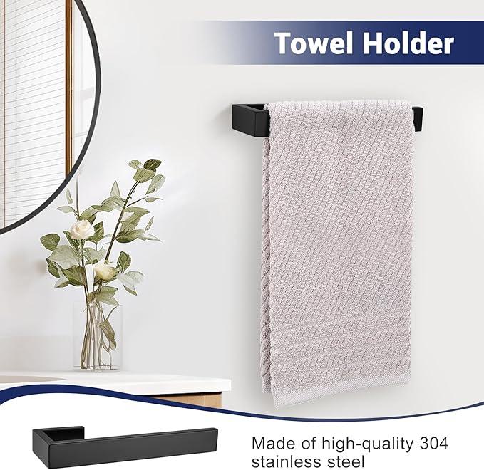Matte Black Bathroom Hardware Set, 4-Piece Bath Towel Bar Set SUS304 Stainless Steel Towel Rack Set for Bathroom, 23.6 inches Bathroom Towel Holder Set Wall Mounted - ModernBath