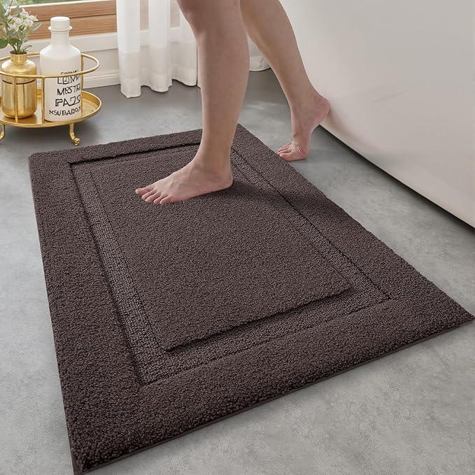 LUMI Ultra Soft Bathroom Rugs Non Slip with Rubber Backing, Absorbent Washable Bath Mat Quick Dry, Upgraded Premium Microfiber Plush Carpet for Bathtub and Shower Floor, Brown, 17x30 - ModernBath