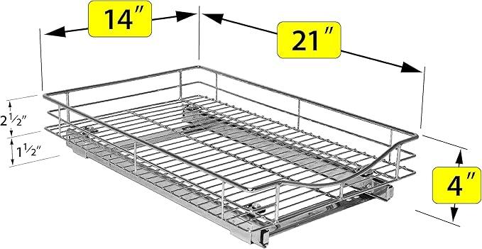 LYNK PROFESSIONAL® Pull Out Cabinet Organizer, 14" x 21" Slide Out Drawers for Kitchen Cabinets - Sliding Pull-Out Pantry Shelves – Home Shelf Organizers - Lifetime Ltd. Warranty, Chrome - ModernBath