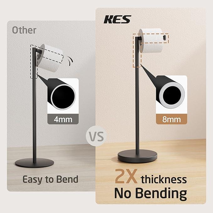 Extra High Toilet Paper Holder Stand with Weighted Base for 6 Rolls, KES 25" H Black Free Standing Toilet Paper Holder with Reverse, 18/8 Stainless Steel, BPH290B-BK - ModernBath