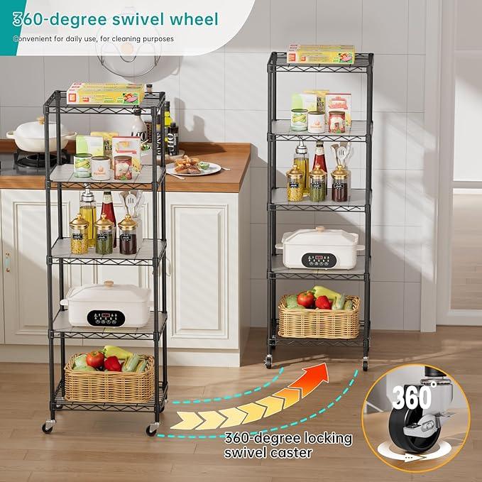 SINGAYE Shelf Closet Wire Shelving：Adjustable Metal Unit for Laundry Room Organization Bathroom Kitchen Home Storage with Wheels Small Pantry Rack Shelves - ModernBath