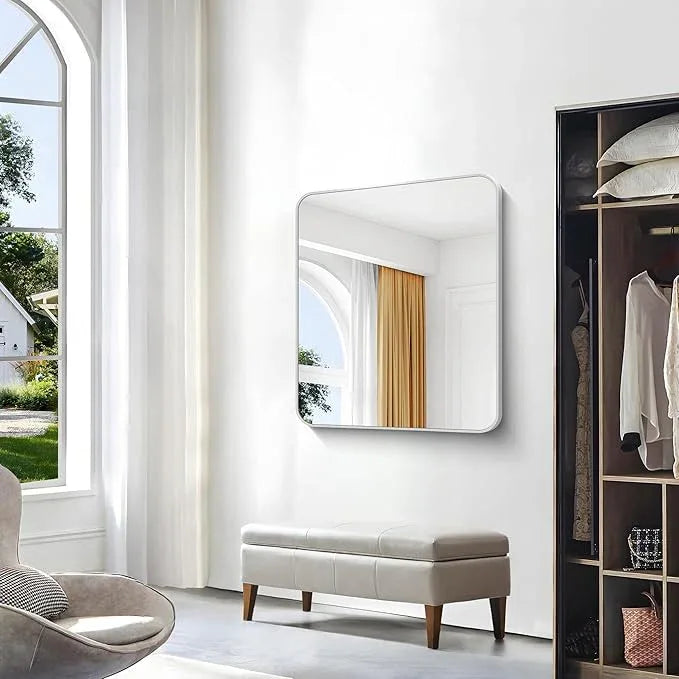BONEWEI Silver Bathroom Mirror,30x36 inch Wall Mirror for Bathroom Wall Mounted,Rectangle Mirror for Bathroom Over Sink,Modern Frame Round Corner for Living Room,Bedroom Entryway,Horizontal/Vertical - ModernBath
