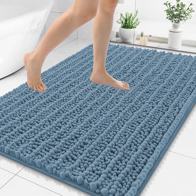 Smiry Bathroom Rugs Mat 48x32, Extra Soft Absorbent Chenille Bath Rugs, Non Slip Rubber Backing Machine Washable Quick Dry Bath Mats for Bathroom Floor, Tub, Shower, Home Accessories, Grayish Blue - ModernBath