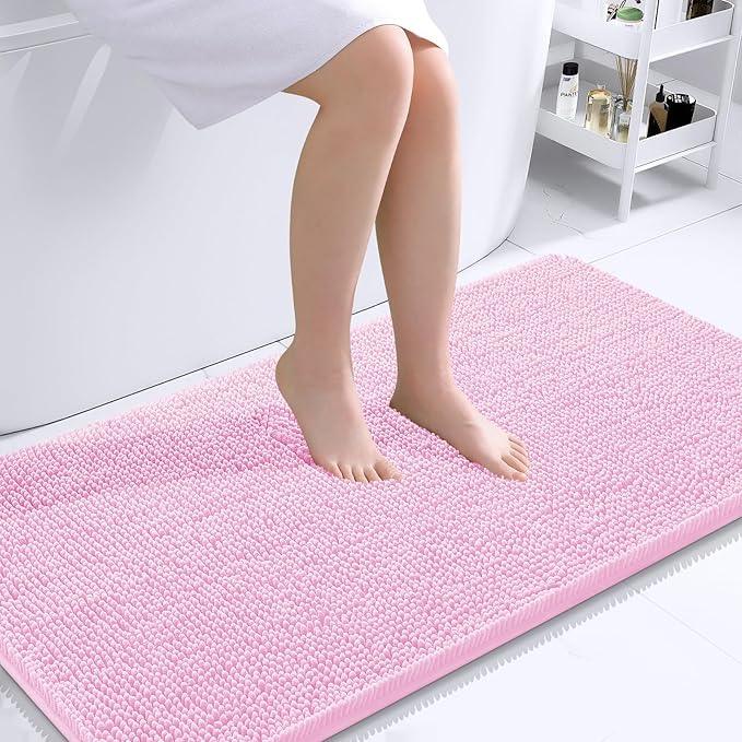 OLANLY Bathroom Rugs 44x24, Extra Soft Absorbent Chenille Bath Rugs, Rubber Backing Quick Dry, Machine Washable Bath Mats for Bathroom Floor, Tub and Shower, Home Decor Accessories, Pink - ModernBath
