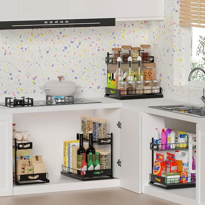 Under Sink Organizer with Pull-Out Drawers,Kitchen Sink Organizer,2 Tier Bathroom Organizers And Storage,Bathroom Accessories Set,Black 1 Pack - ModernBath
