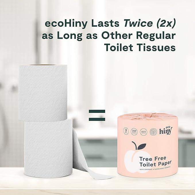 ecoHiny Premium & Soft Bamboo Toilet Paper | PFAS Free | 36 Mega Rolls, 3 ply & 350 Sheets | Non Toxic, FSC Certified, Septic Safe, BPA Free | Tree Free Toilet Tissue | Plastic Free Packaging - ModernBath