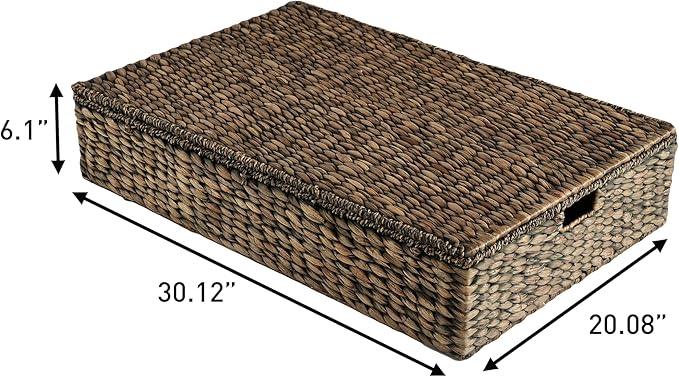 happimess BSK2015B-SET2 Holden 30" Classic Costal Hand-Woven Hyacinth Wicker Under Bed Storage Basket with for Storage and Decoration in Bathroom, Bedroom, Closet, Entryway, Brown (Set of 2) - ModernBath