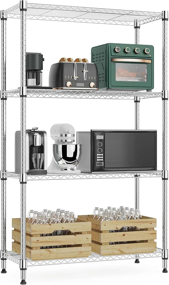 1000 lbs 4Tier Shelf Metal Storage Shelves Wire Rack Closet Organizers with Wheel for Garage Kitchen Bathroom Laundry Chrome 13.7" D x 23.6" W x 53.4" H - ModernBath