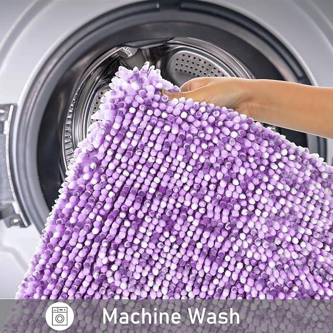 Yimobra Chenille Bathroom Rugs, 28x17.5, Extra Soft Bath Mats for Bathroom Non Slip, Fluffy Plush Luxury Shower Mat Outside, Water Absorbent, Machine Washable, Purple & Lavender - ModernBath