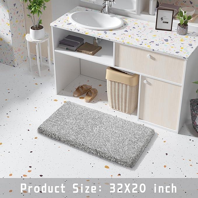 Yimobra Bathroom Rugs Non Slip Washable 32x20, Ultra Soft and Water Absorbent Bath Mats, Plush Fluffy Shower Mat Outside, Microfiber Thick Matts for Bathroom Floor/Tub, Light Gray and White - ModernBath