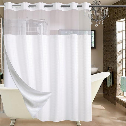 Conbo Mio Extra Wide No Hook Shower Curtain with Snap in Liner Set, 108" x 74" Hotel Luxury White Shower Curtains for Bathroom with See Through Top Window, Waterproof, Washable 108W x 74H - ModernBath