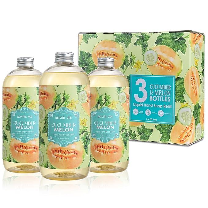 ROMIIE ZOI Liquid Hand Soap Refills Gift Set – Cucumber & Melon Scent – 3 x 26 Fl Oz Bottles – Plant-Based, Non-Toxic, Eco-Friendly & Moisturizing Formula – for Bathroom, Kitchen & Home Gifting - ModernBath