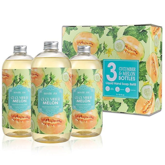 ROMIIE ZOI Liquid Hand Soap Refills Gift Set – Cucumber & Melon Scent – 3 x 26 Fl Oz Bottles – Plant-Based, Non-Toxic, Eco-Friendly & Moisturizing Formula – for Bathroom, Kitchen & Home Gifting - ModernBath