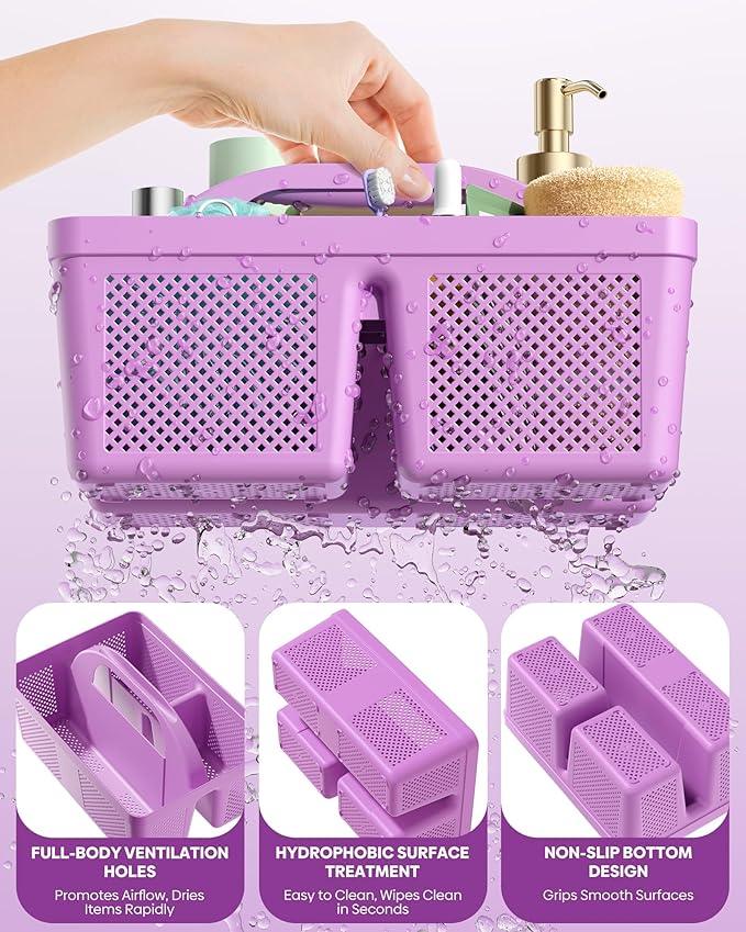 MLIKLU 4 Pack Portable Shower Caddy, Integrated Handle, Reinforced Plastic, Quick-Dry Ventilation Holes, Multi-purpose Storage Basket for Home, Dorm and Bathroom, Kitchen, Under Sink Storage, Purple - ModernBath