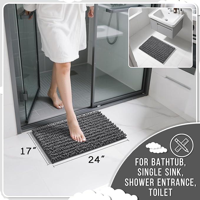 Yimobra Bathroom Rugs Non Slip Washable - Ultra Soft Absorbent Chenille Bath Mat, Quick Dry Shaggy Floor Carpet for Tub Shower, Dark Gray Home Decor Accessories, 24x17 Inch - ModernBath