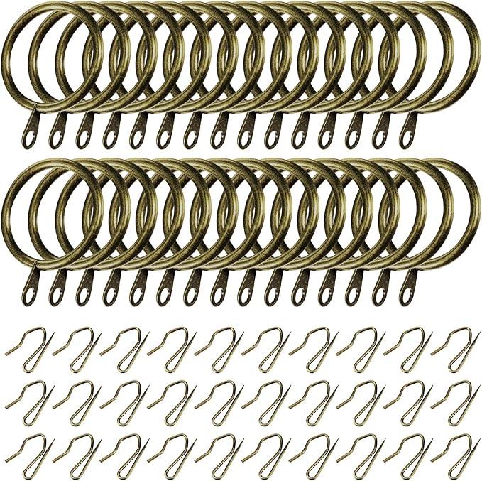 Hotop 30 Pcs Metal Drapery Curtain Rings 0.98/1.26/1.65 inch Interior Diameter and 30 Pcs Hanging Curtain Drapery Pin Hooks for Window Door Shower(Oil-Rubbed Bronze,25mm) - ModernBath