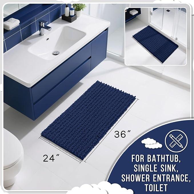 Yimobra Large Bathroom Rugs Non Slip Washable 36x24 Inch - Ultra Soft Absorbent Chenille Bath Mat, Quick Dry Shaggy Floor Carpet for Tub Shower, Navy Blue Home Decor Accessories - ModernBath