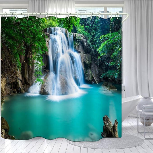 LYFANS Bathroom Uses Waterfall 3D Shower Curtain, Deluxe Bathtub Waterproof Shower Curtains, Bright Fabric Shower Curtains, Size (72x79 inches) - ModernBath