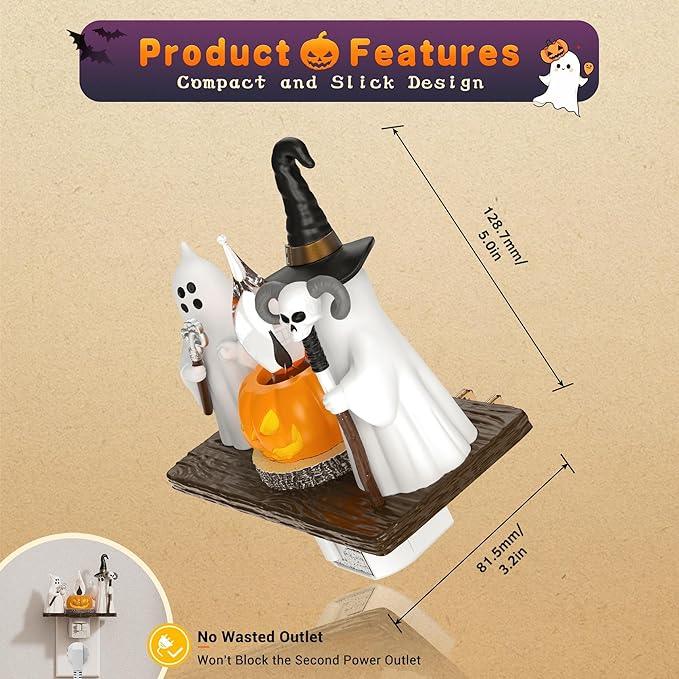 Halloween Night Light,Amber Night Lights Plug into Wall,Cute & Funny Flaming Jumping Night Light,Ghost & Pumpkin Plug in Nightlight with 360° Rotatable for Kids Halloween Party Decor,2 Pack - ModernBath