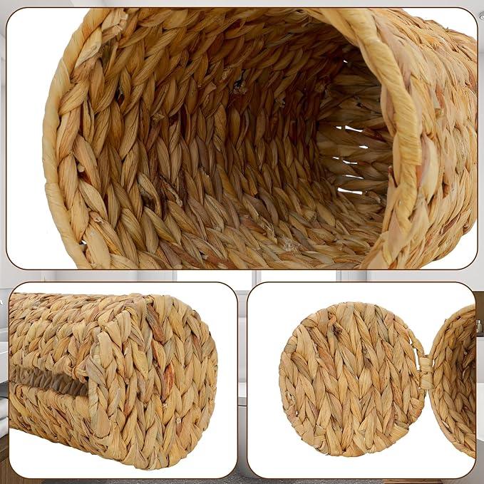 Stand Paper Storage with Lid Spare Extra 3 Rolls of Toilet Tissue Holder Free Standing Water Hyacinth Wciker Toilet Paper Organizer Basket for Bathroom - ModernBath