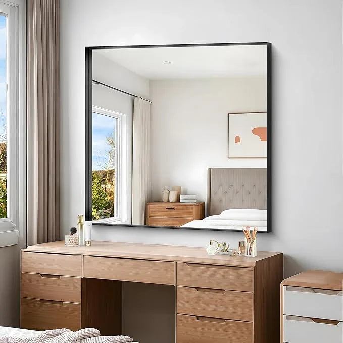 Black Bathroom Mirror, 42x42 Inch Rectangular Framed Mirror, Large Wall Mounted Bathroom Vanity Mirror Over Sink for Bedroom,Restroom, Living Room, Hangs Vertically or Horizontally - ModernBath