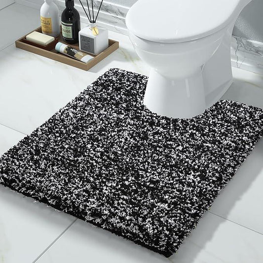 Yimobra Toilet Rugs U Shaped Washable 24x20, Ultra Soft and Water Absorbent Bath Mats, Non Slip Fluffy Shaggy Luxury Microfiber Contour Bath Rugs for Toilet, Dry Quick, Black and White - ModernBath