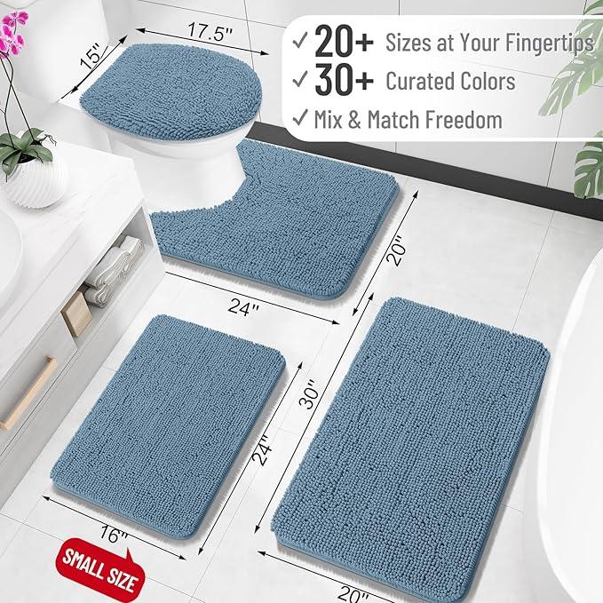OLANLY Bathroom Rugs 24x16, Extra Soft Absorbent Chenille Bath Rugs, Rubber Backing Quick Dry, Machine Washable Bath Mats for Bathroom Floor, Tub and Shower, Home Decor Accessories, Airy Blue - ModernBath