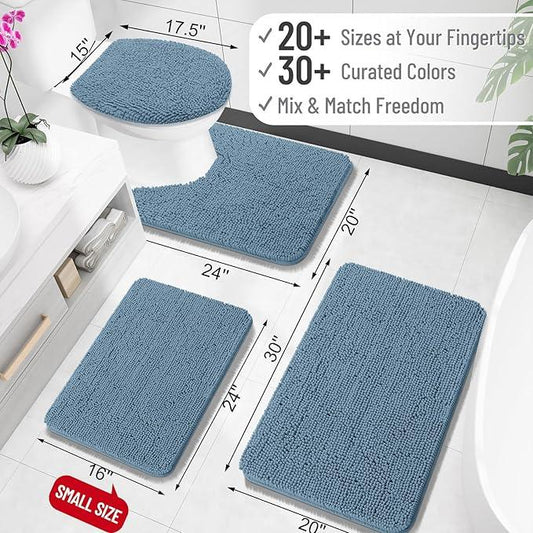 OLANLY Bathroom Rugs 30x20, Extra Soft Absorbent Chenille Bath Rugs, Rubber Backing Quick Dry, Machine Washable Bath Mats for Bathroom Floor, Tub and Shower, Home Decor Accessories, Airy Blue - ModernBath