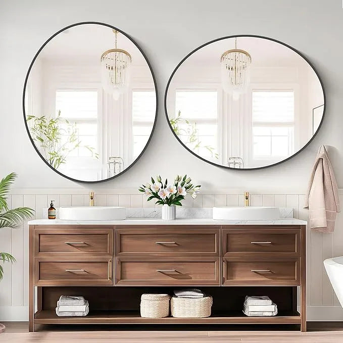 Bathroom Mirrors, 36" x40" Black Mirrors, Oval Vanity Mirrors, Metal Framed Wall Mounted Mirrors, Vertical/Horizontal Mirror for Bathroom Bedroom Entryway Living Room - ModernBath