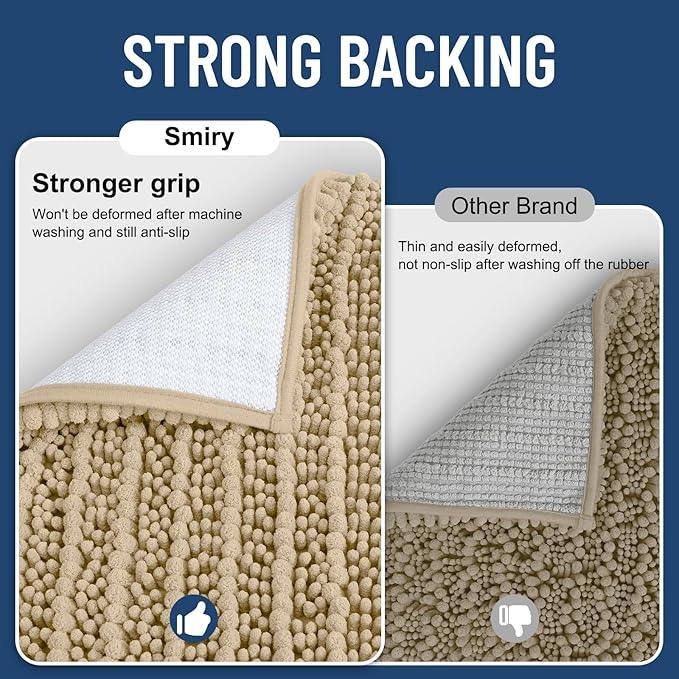 Smiry Bathroom Rugs Mat 44x24, Extra Soft Absorbent Chenille Bath Rugs, Non Slip Rubber Backing Machine Washable Quick Dry Bath Mats for Bathroom Floor, Tub, Shower, Home Decor Accessories, Beige - ModernBath