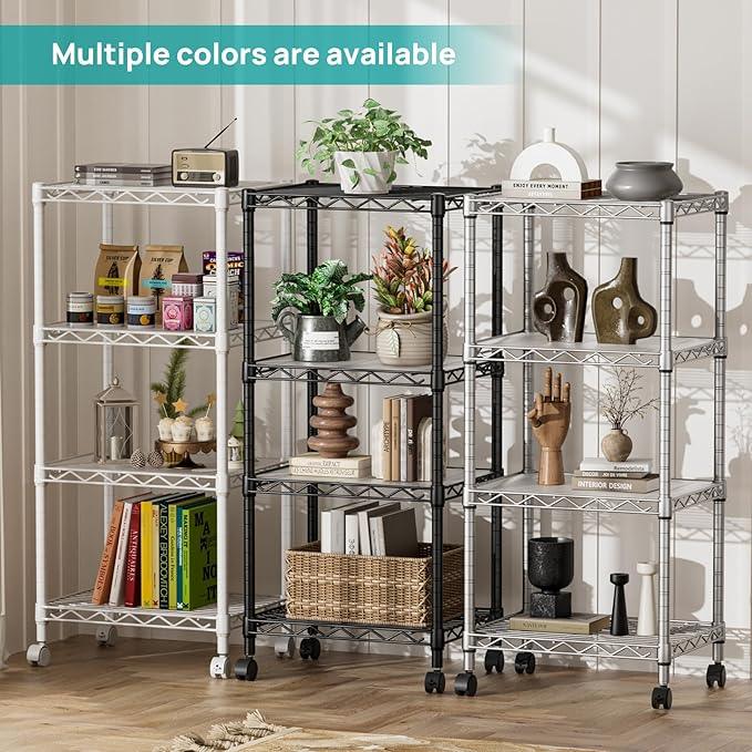 SINGAYE 4 Small Shelves Storage Shelf Wire Shelving Unit Metal Shelf Adjustable Organizers Storage Shelving with Wheels for Bathroom Laundry Room Kitchen Pantry11.5”D x 17.3”W x 44.5”H Black - ModernBath