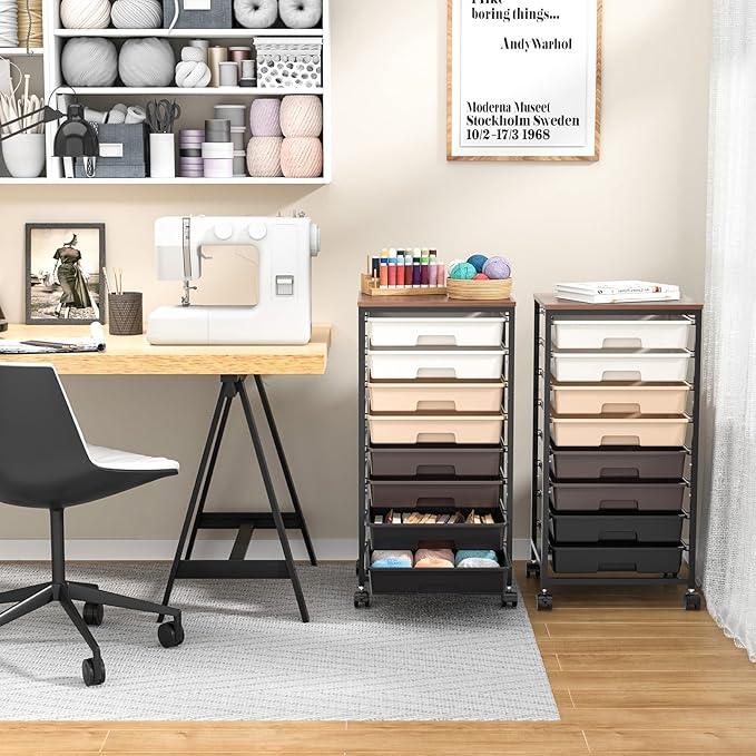 Rolling Storage Cart with Drawers, Rolling Drawer Cart and Wooden Tabletop,Storage Drawer Cart for Living Room,Classroom,Bedroom,Bathroom,Dorm,Office,Brown Gradient - ModernBath