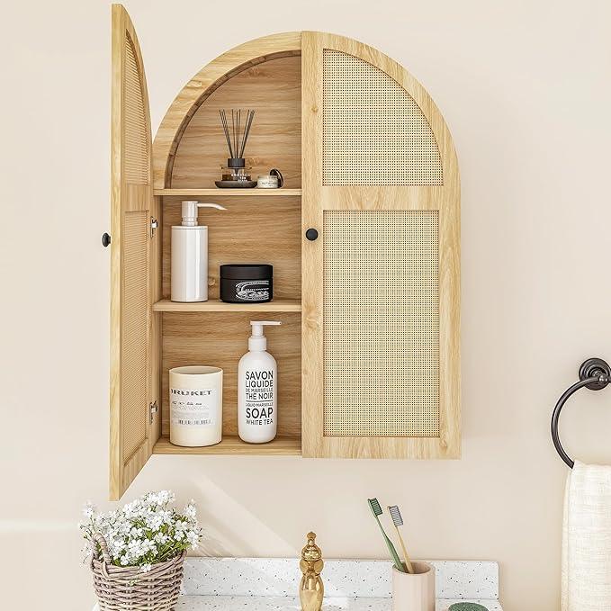 Turtle Myrtle Bathroom Medicine Cabinet Wall Mounted, Arched Wall Cabinet with Adjustable Shelf & Doors, Floating Cabinet for Wall Over The Toilet Storage Cabinet Space Saver,Natural - ModernBath